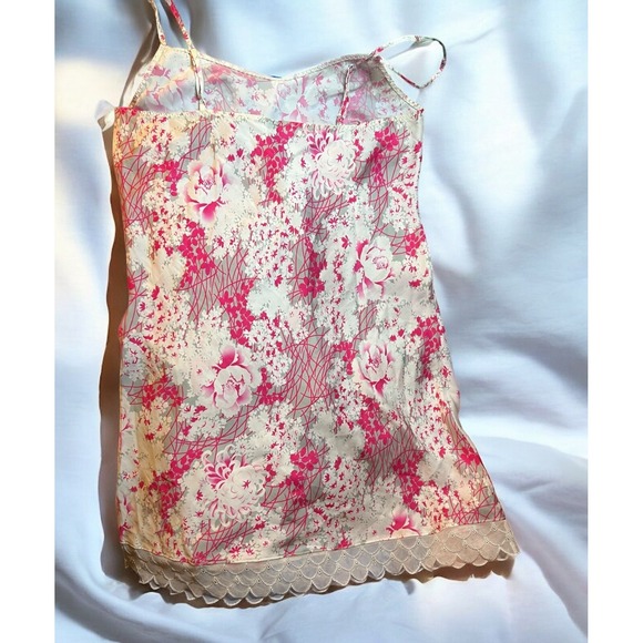 Aubade Paris‎ Vintage Y2K Lingerie Nightgown Pink Abstract Flowers Adj. Straps - Picture 3 of 13